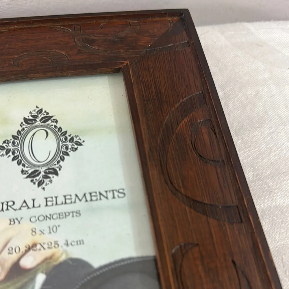 Brown Wood Photo Frame gold 8x10” photo Whimsical design
